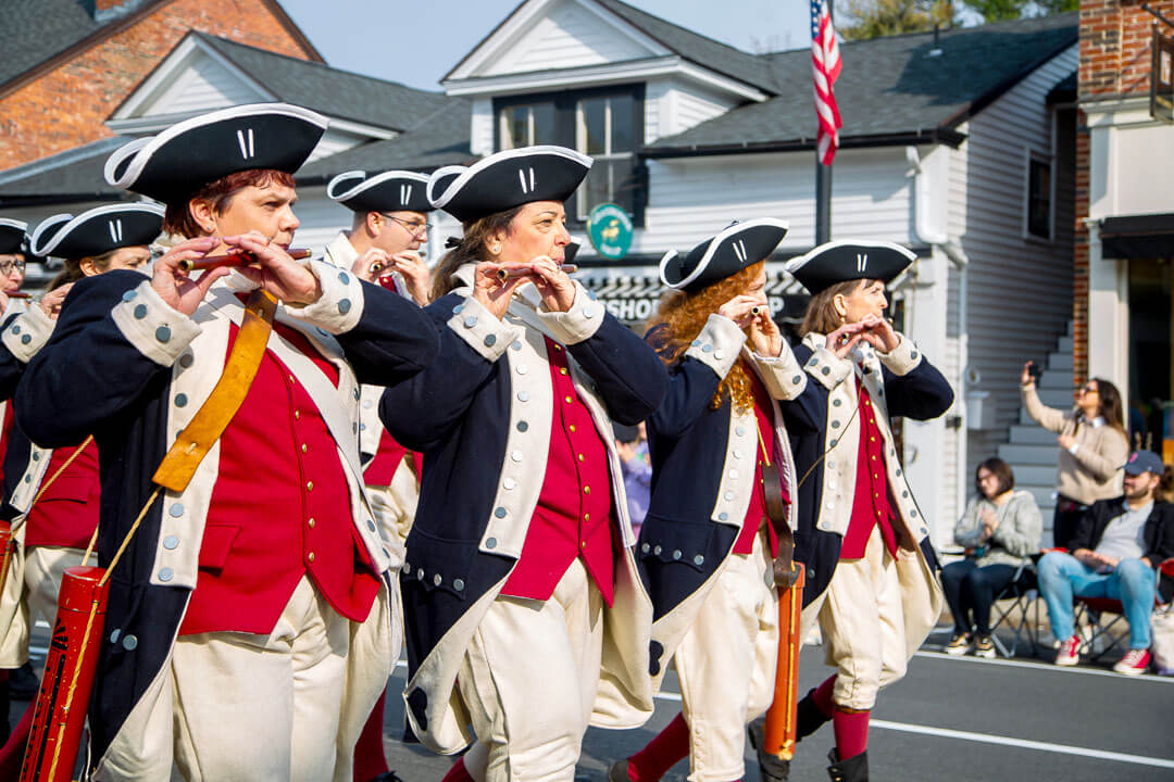 The Concord Minute Men Fife and Drum Corps on the march. Photo courtesy of The Concord Bridge